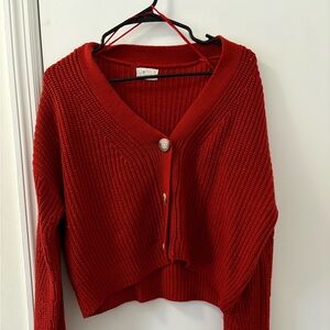 Red V-Neck Button-Up Sweater